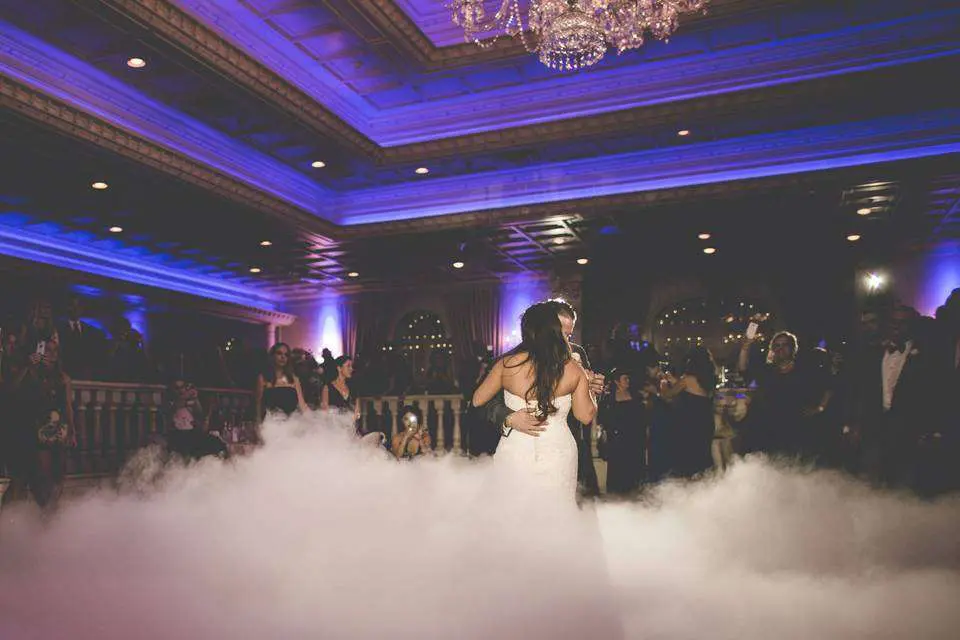 Bride and groom dancing