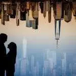 Bride and groom engagement shoot with NY skyline
