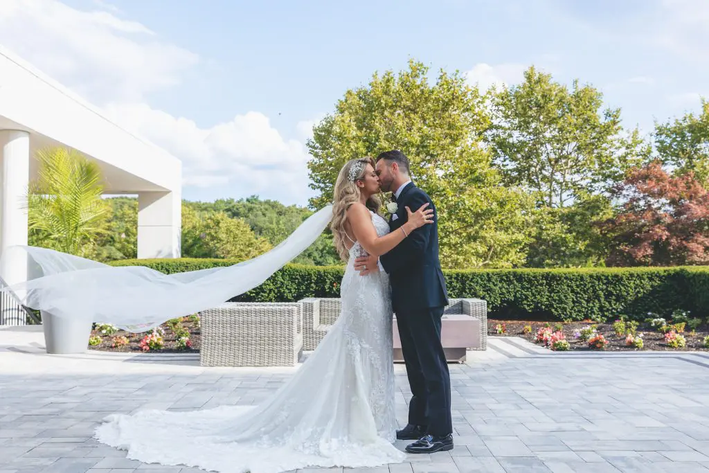 Bride and groom kissing