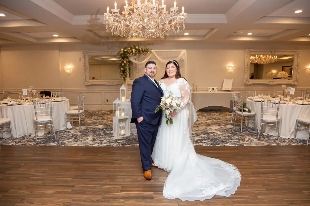 Bride and groom in ballroom