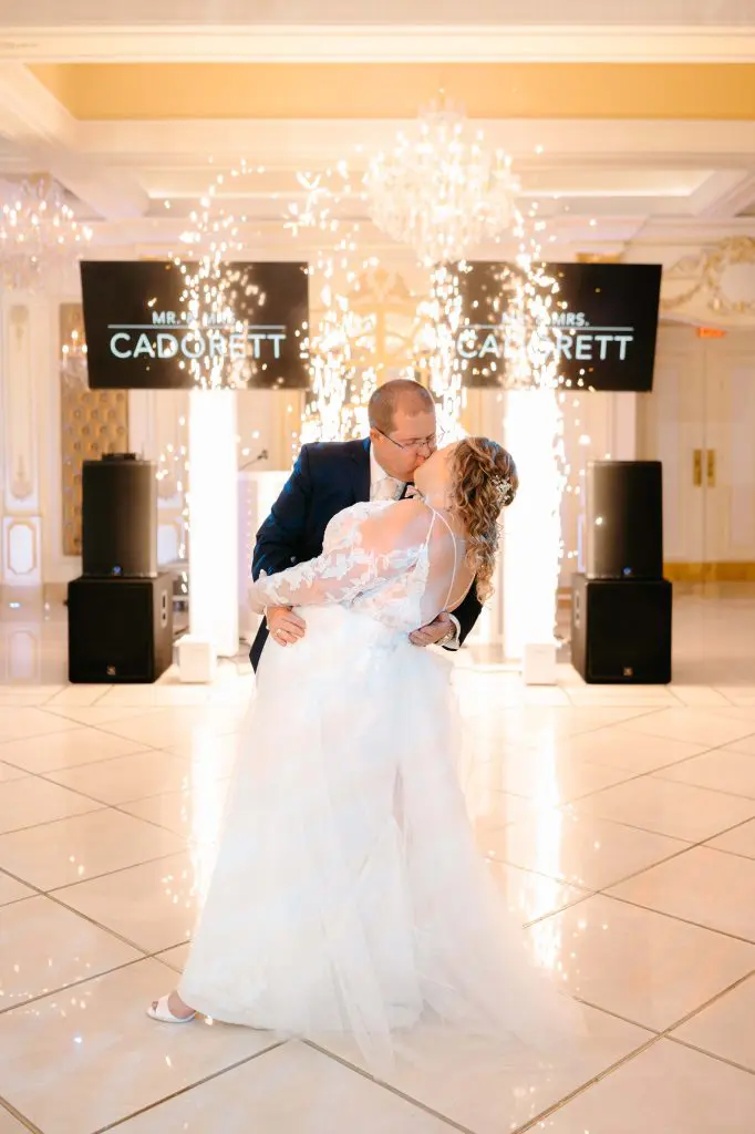 Bride and groom kissing on the Grand dance floor