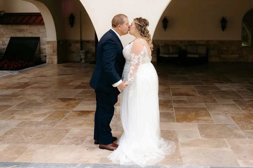 Bride and groom kissing