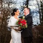 Bride and groom at Christmas wedding at Palace at Somerset Park