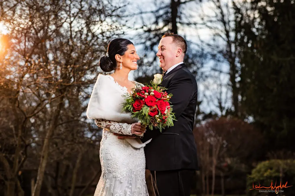 Bride and groom at Christmas wedding at Palace at Somerset Park