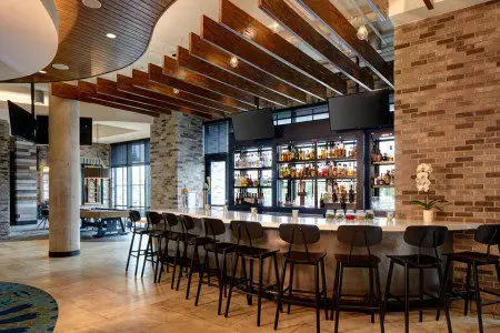 Hotel lobby at the Archer Hotel in Florham Park, NJ
