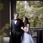 Bride and groom at Old Tappan Manor.