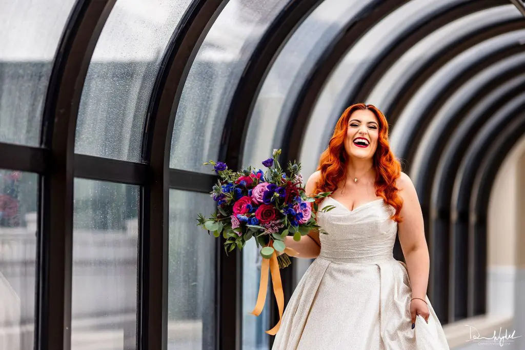 Bride holding bouquet at Nassau Inn wedding in Princeton, NJ