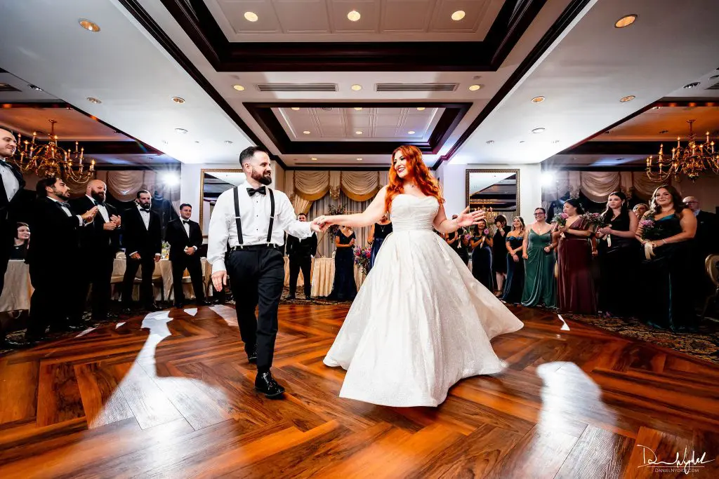 Bride and groom on dance floor at Nassau Inn, Princeton, NJ