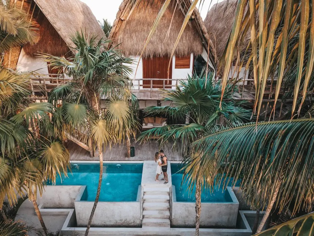 Wedding couple in Tulum, Mexico on their honeymoon
