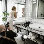 Wedding photographer Daniel Nydick shooting a bride at the Logan Inn in New Hope, PA.