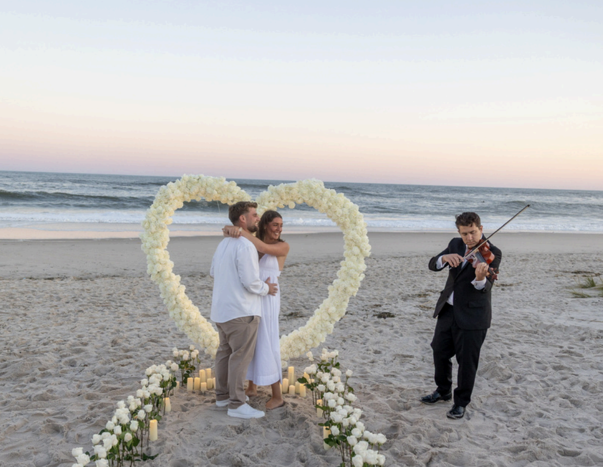 Violinist on the beach during NJ wedding proposal