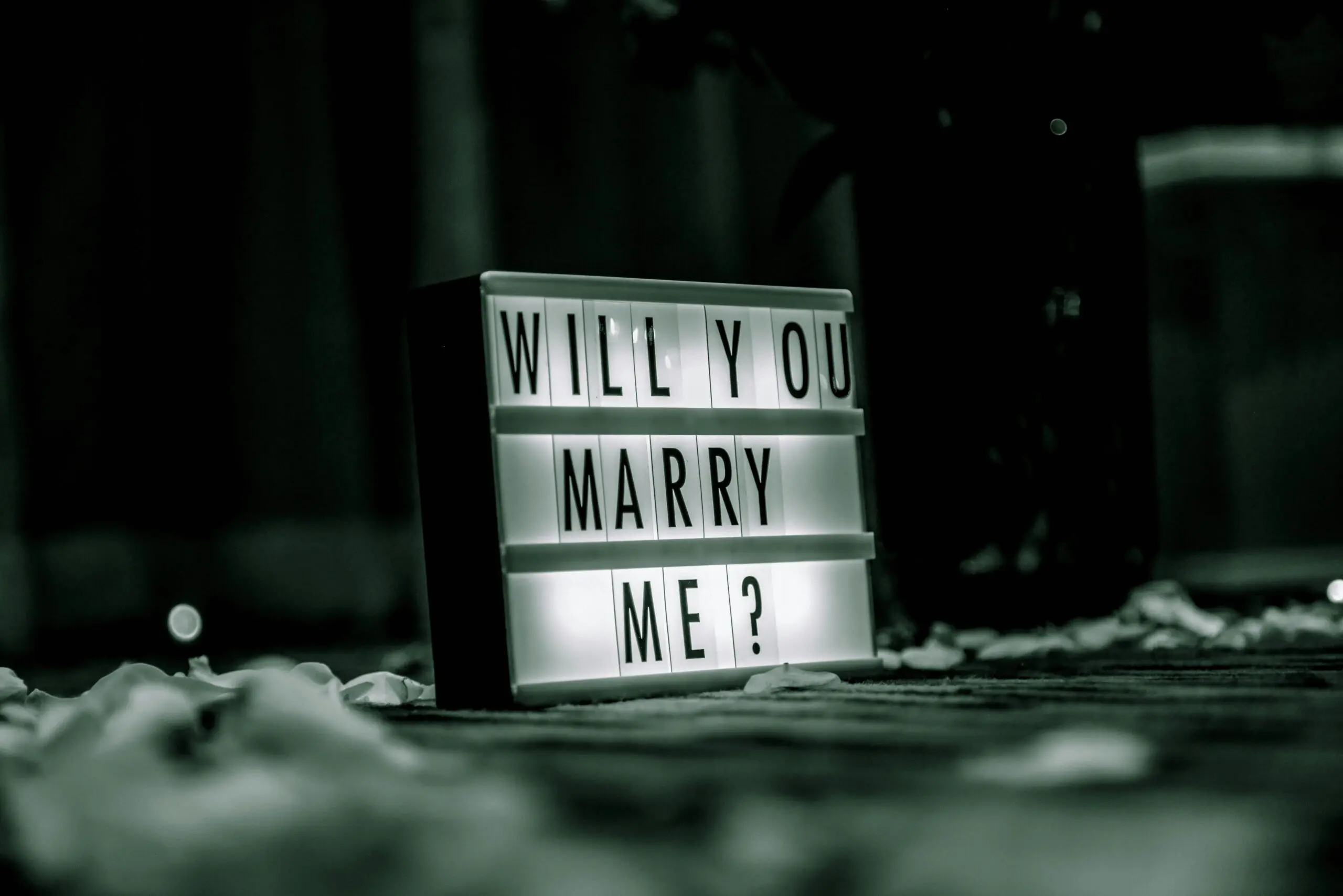 "Will You Marry Me" neon sign