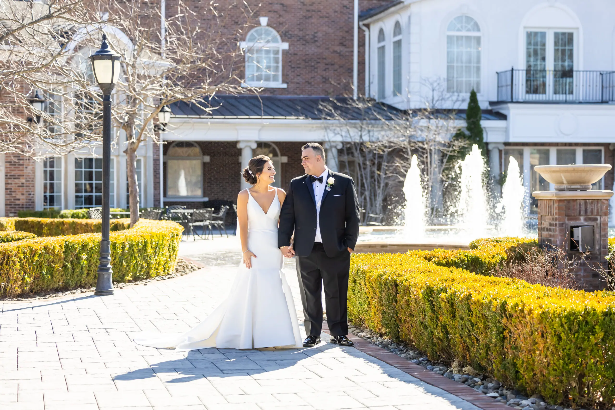 Bride and groom at luxury black-tie wedding at The Rockleigh in Rockleigh, NJ
