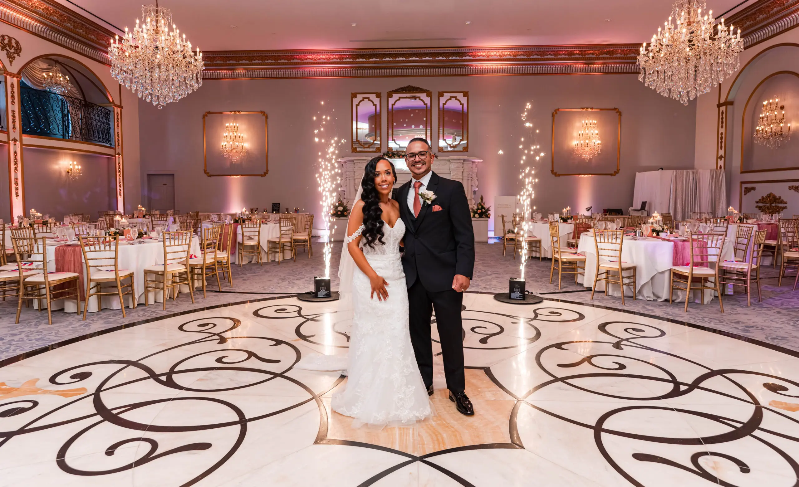 Bride and groom at wedding at Lucien's Manor