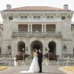 Bride and groom at wedding at Elkins Estate in Elkins Park, PA