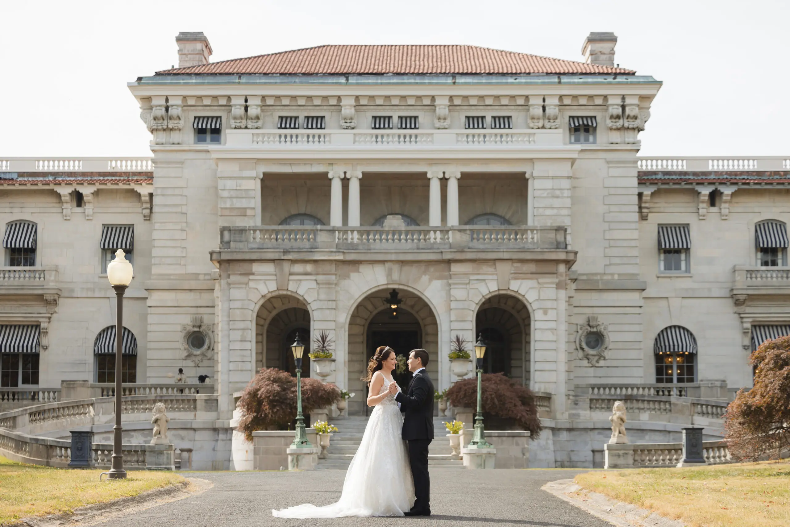 Bride and groom at wedding at Elkins Estate in Elkins Park, PA