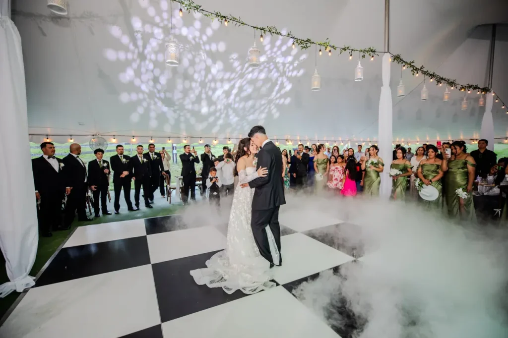 Couple dancing in tent at Ashton Farm wedding in Califon, NJ