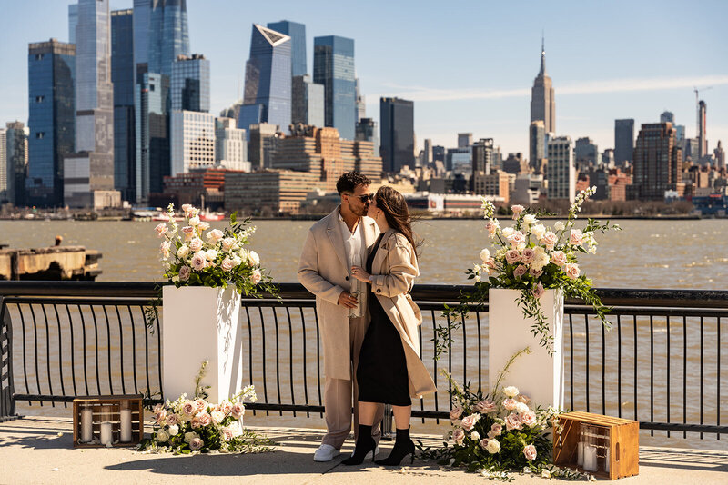 Wedding proposal in NJ with NYC skyline in background
