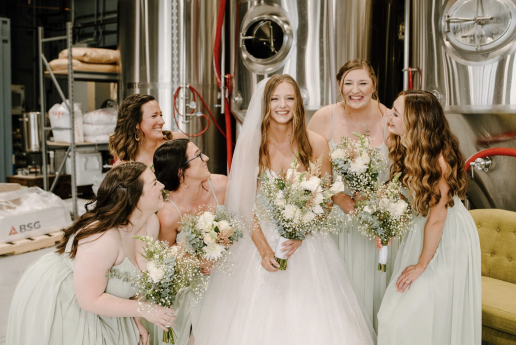 Bride and bridal party at MudHen Brewing wedding in Wildwood, NJ
